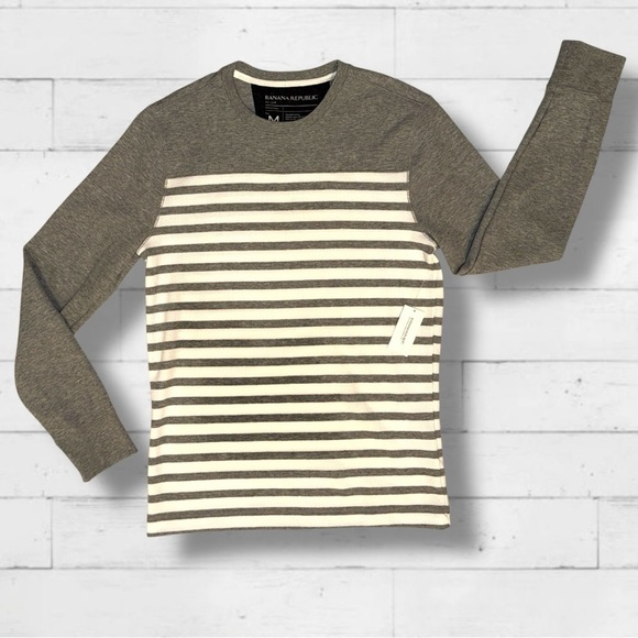 Banana Republic Men’s Pullover Long Sleeve Stripe Crewneck Gray White NWT Size M - Picture 7 of 15